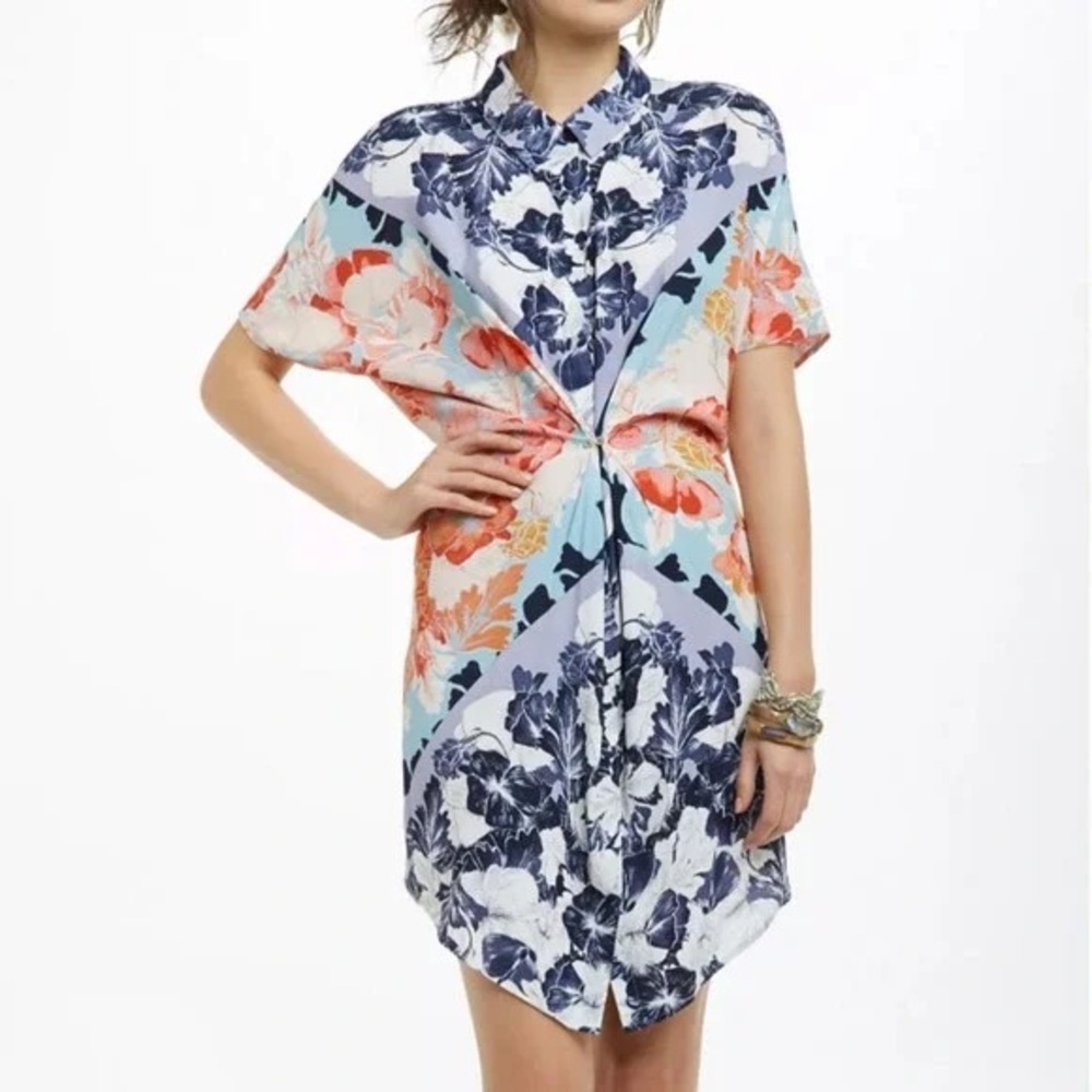 Maeve Anthropologie Hibiscus Bloom Shirt Dress